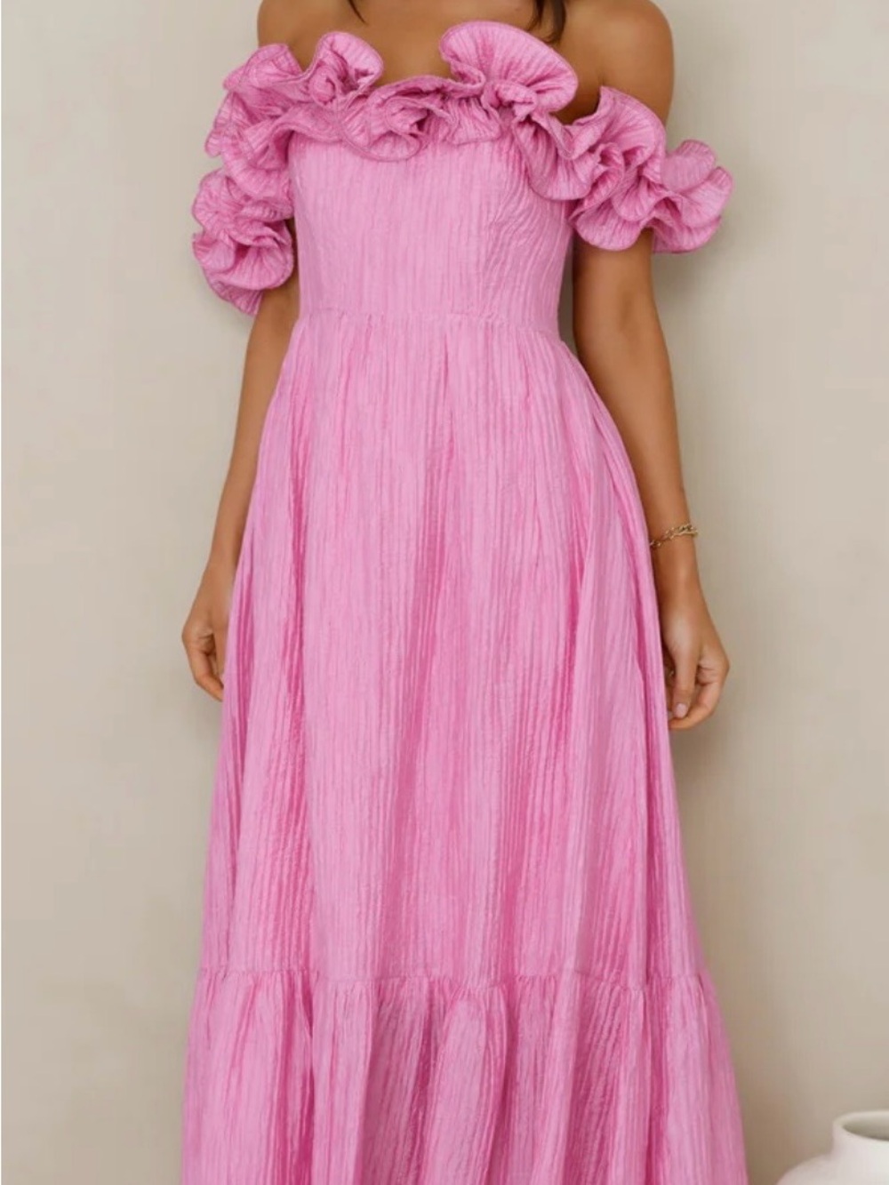 Hello Molly Off-Shoulder Ruffle Maxi Dress in Pink - Picture 2 of 2
